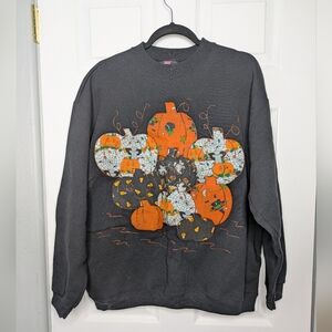 Vintage 90s Halloween Sweatshirt Puff Paint Pumpkins Size XL